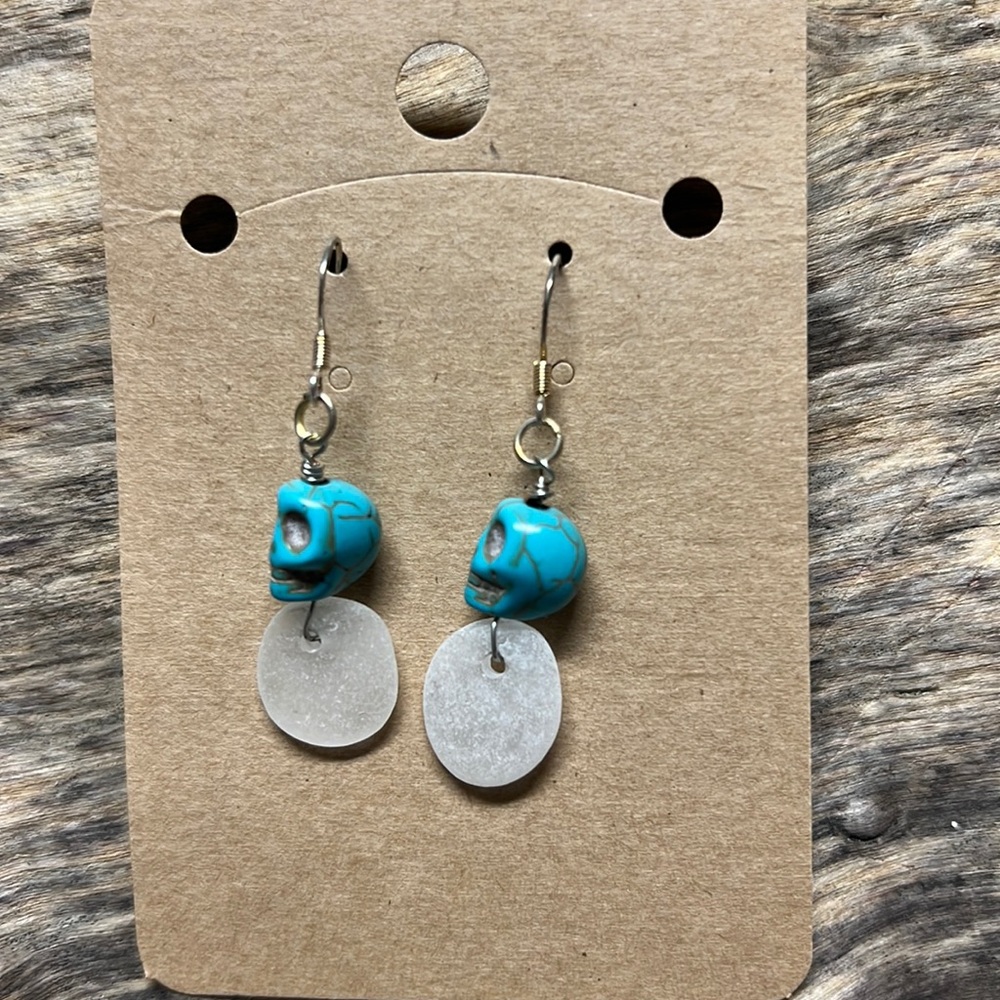 Skull and sea glass earrings